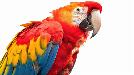 Naklejka premium colorful parrot head closeup shot isolated on white