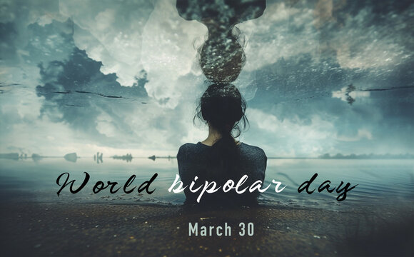 World bipolar day, woman in dark waters