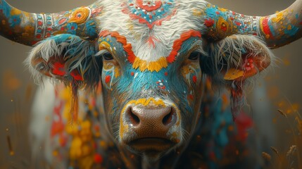 Portrait of a cow close up, painted in different colors. Generative AI - obrazy, fototapety, plakaty