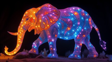 Fototapeta premium elephant glowing in different colors. Generative AI