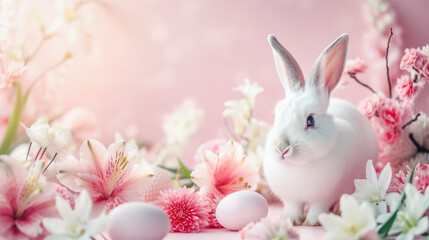 Easter flowers and bunny background