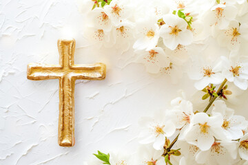 Gold cross with white flowers