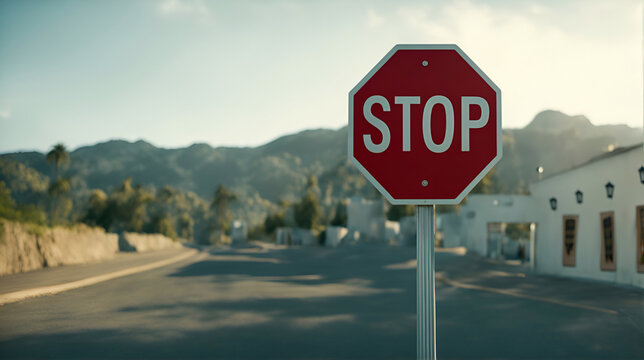 Stop sign on a road - Generative AI