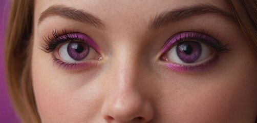 Fototapeta premium a close up of a woman's face with pink and purple eyeliners on her eyes and lips.