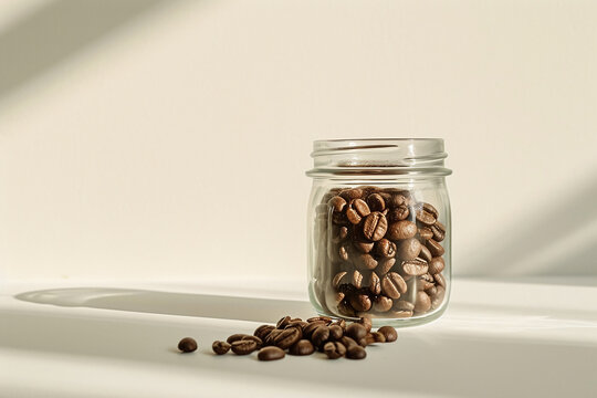 Fresh coffee beans in a jar on a white background