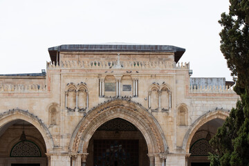 Fototapeta premium Traditional Islamic architecture in the old city of Jerusalem, Israel: 22 April 2022. Al-Aqsa Mosque in the Temple Mount