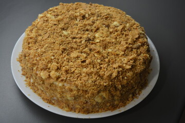 A large, stylish Napoleon cake made from high-quality products. Homemade dessert made with your own hands in the city of Varkaus, Finland.