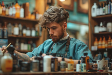 Barber at work, creating a stylish haircut with precision