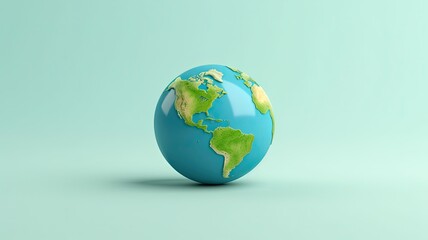 Minimalist 3D render of Earth against a pastel blue background