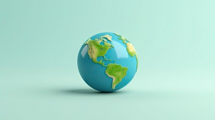 Fototapeta premium Minimalist 3D render of Earth against a pastel blue background