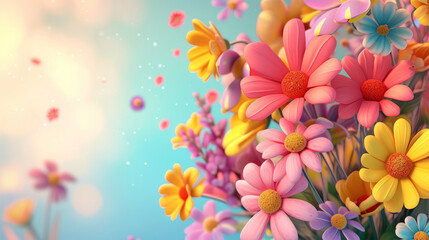 Fototapeta na wymiar 3d bouquet of flowers background space to copy