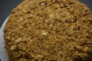 A large, stylish Napoleon cake made from high-quality products. Homemade dessert made with your own hands in the city of Varkaus, Finland.