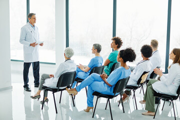 seminar business meeting doctor conference audience presentation education lecture hospital man...