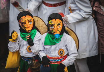 Obraz premium Dancers at the festivity of the virgin Carmen at Paucartambo, Cusco - Peru
