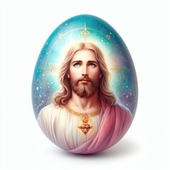 Naklejka premium Jesus' watercolour portrait on the easter egg for easter holiday concept