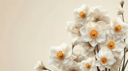greeting Card for 8 March with flowering narcissus. happy womens day