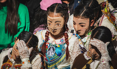 Dancers at the festivity of the virgin Carmen at Paucartambo, Cusco - Peru