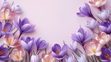 A card for March 8th adorned with blooming crocuses, extending joyous wishes for International Women's Day