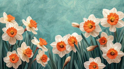 greeting Card for 8 March with flowering narcissus. happy womens day