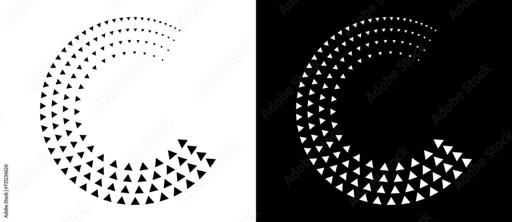 Poster abstract background with triangles in circle. art design spiral as logo or icon. a black figure on a