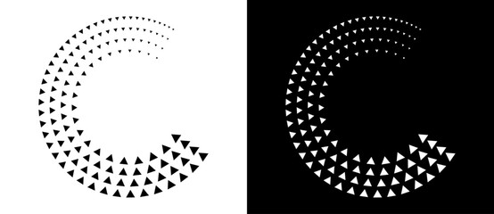 Abstract background with triangles in circle. Art design spiral as logo or icon. A black figure on a white background and an equally white figure on the black side. - obrazy, fototapety, plakaty