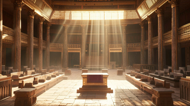 Background of the interior of an ancient synagogue from the time of Jesus Generative AI Illustration