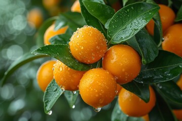 Fortunella margarita Kumquats cumquats foliage and oval fruits on kumquat tree