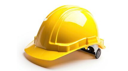 Fototapeta premium Industrial Protection - Yellow construction helmet on a white background, symbolizing engineer safety and protective gear