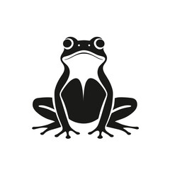Silhouette of a frog in black and white, showcasing its distinct form and features with a minimalist design on a plain background.