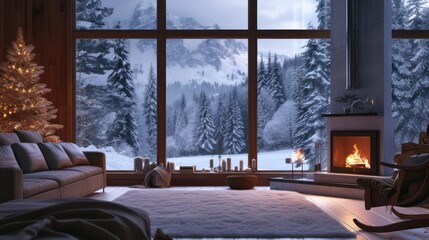 Warm and cozy interior room radiating a wintery ambiance, perfect for relaxation.