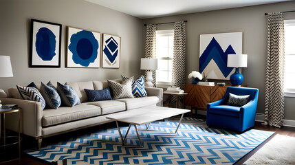 Urban Retreat: Neutral Studio Apartment with Surprising Pops of Electric Blue for a Modern Edge