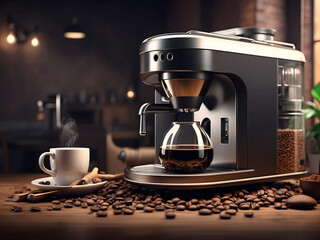 concept generic modern concept design of a coffee machine preparing aromatic coffee mixed with digital 3d illustration and matte painting design.