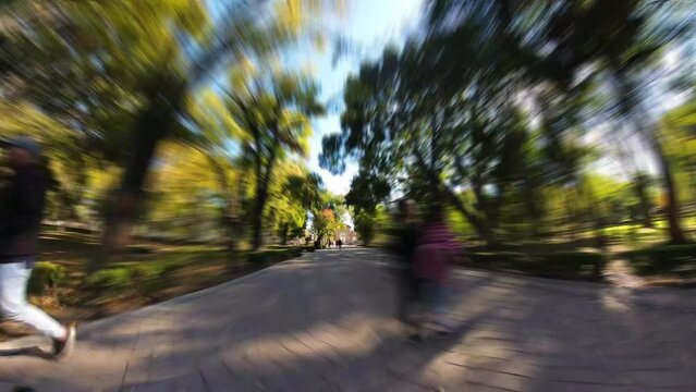 Walking through the alameda park in the city of Queretaro hyperlapse fastspeed 4k