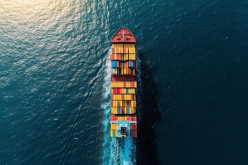 Aerial view from a drone of a container ship or cargo shipping business Showcasing the logistics Import And export of freight transportation by container ship in the open sea