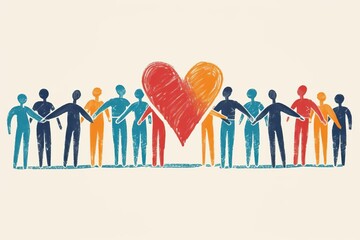 Charity concept illustration with abstract figures representing diverse individuals coming together to offer support and love to those in need Emphasizing community and compassion
