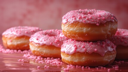 several donuts in pink colors. Generative AI