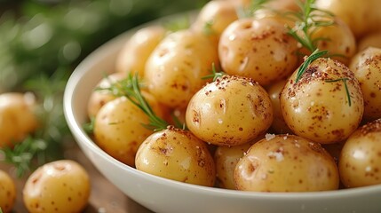 Steamed Potatoes with Garlic, Scallions and Parsley in a bowl on the table.
