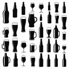 Beer silhouette illustration set vector collection