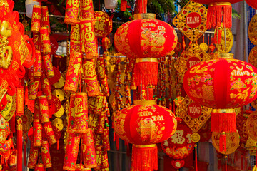 The fair before the Lunar New Year.
The Eastern New Year according to the lunar calendar. Sale of attributes and jewelry in Nha Trang in Vietnam.