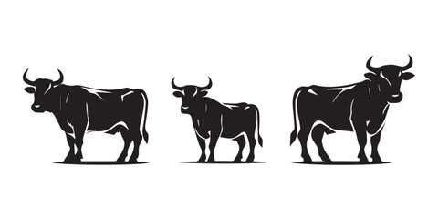 Bull and Cow set Stylized silhouettes vector cow design
