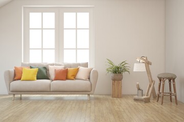 Interior design of modern apartment. Interior mockup. Scandinavian interior design. 3D illustration