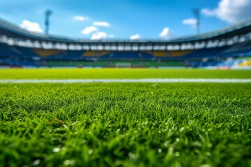 Lawn in a soccer stadium Showcasing the well-maintained grass and the excitement of sports events Ready for action and competition
