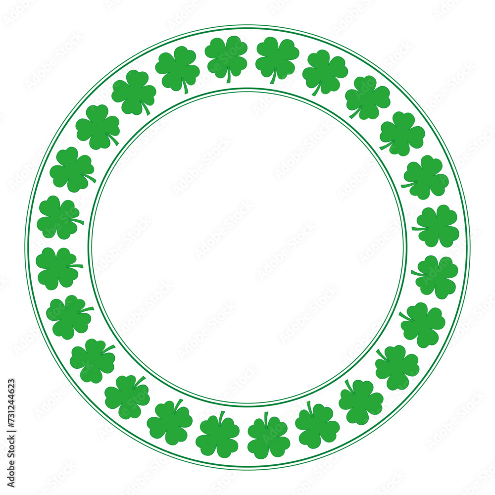 Aufkleber green circle frame with clover pattern. decorative border with circular arranged four-leaf clovers. 
