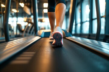 Person engaging in a high-intensity workout on a treadmill at a modern gym Focusing on fitness goals and endurance training - obrazy, fototapety, plakaty
