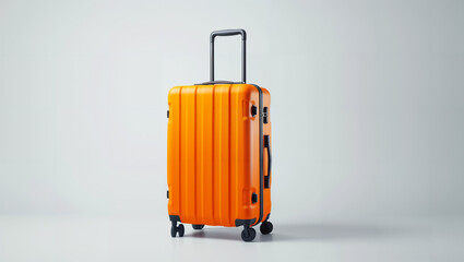big orange modern rolling travel suitcase on solid bright background