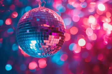 Shimmering disco ball A celebration of light and dance A festive atmosphere filled with color and movement