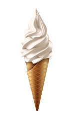 3d realistic vector icon illustration. Vanilla ice cream cone sundae. Isolated on white background.