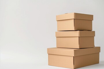 Stack of eco-friendly Recyclable kraft paper boxes for sustainable shipping On a clean White background. perfect for mockups and eco-conscious branding