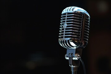 Vintage microphone set against a black background Evoking the classic era of music and performance with a focus on sound quality and nostalgia