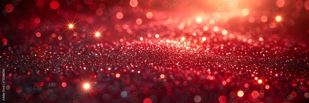 Poster An abstract, sparkling bokeh background with shining lights, perfect for festive occasions in red and gold.